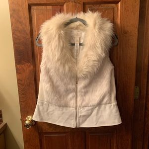 Chico Faux Fur leather vest, has Gold zipper, size 1 or 8-10 medium Shawl collar